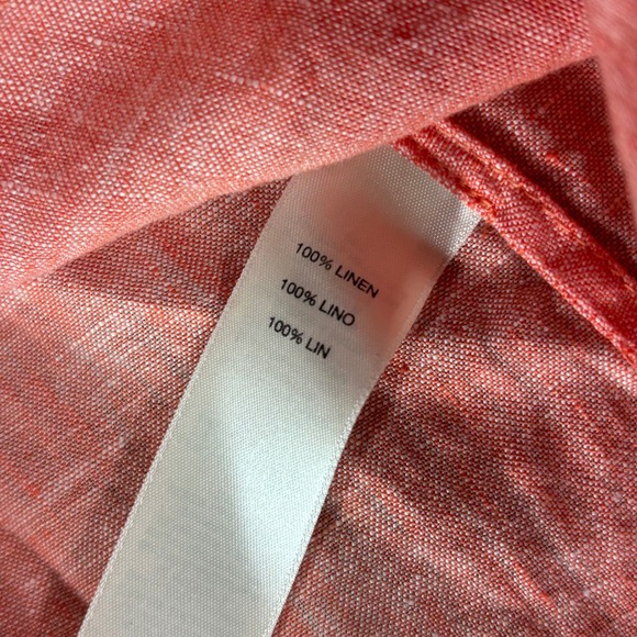 Chicos Women's Size 1 Linen Top Salmon Coral 3/4 Sleeve Button Down‎ Tunic - Picture 4 of 8